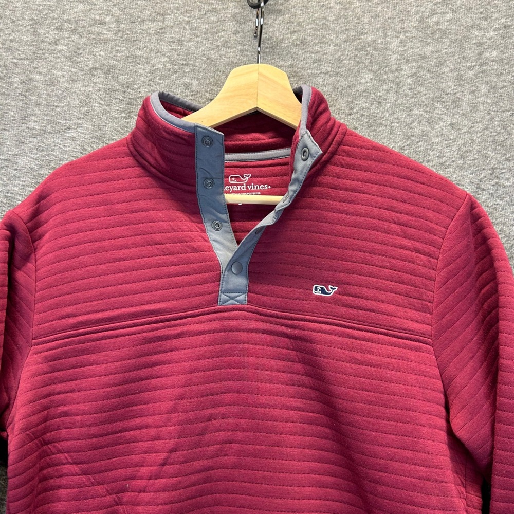 Vineyard Vines Mens Burgundy Sankaty Quilted Quarter Snap Pullover Small